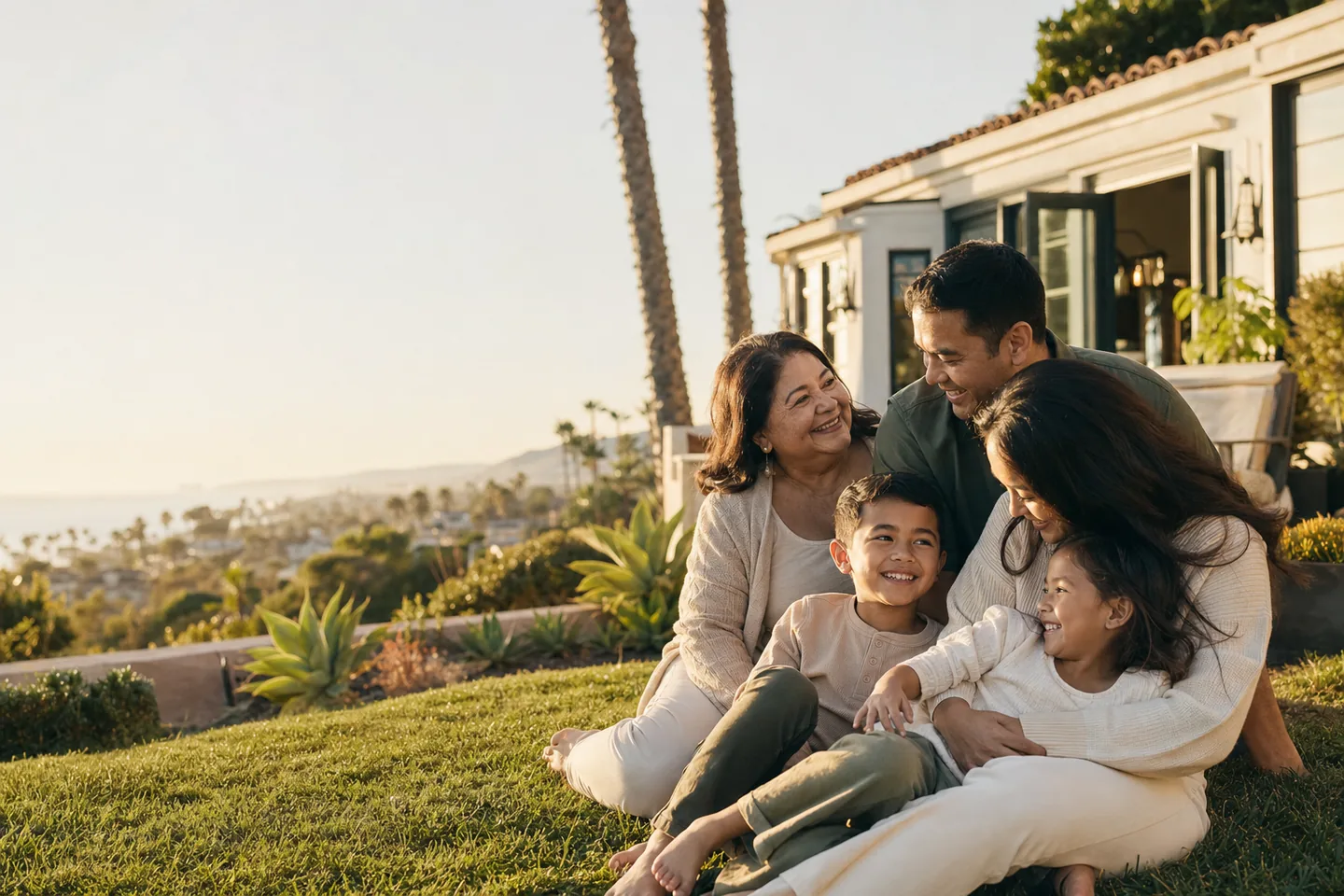 A multigenerational family enjoying time together at their Southern California home