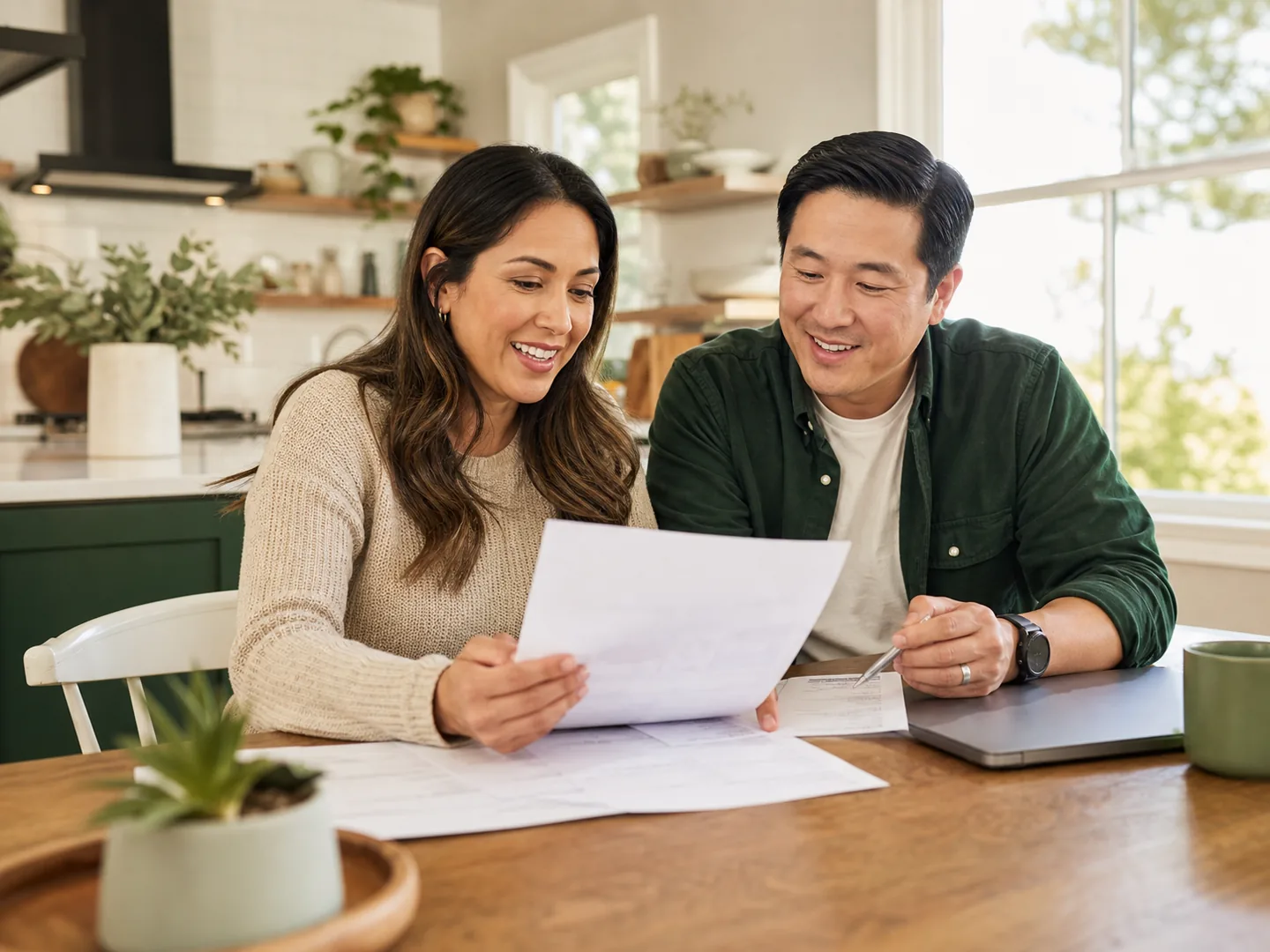 A couple reviewing their household protection plan together