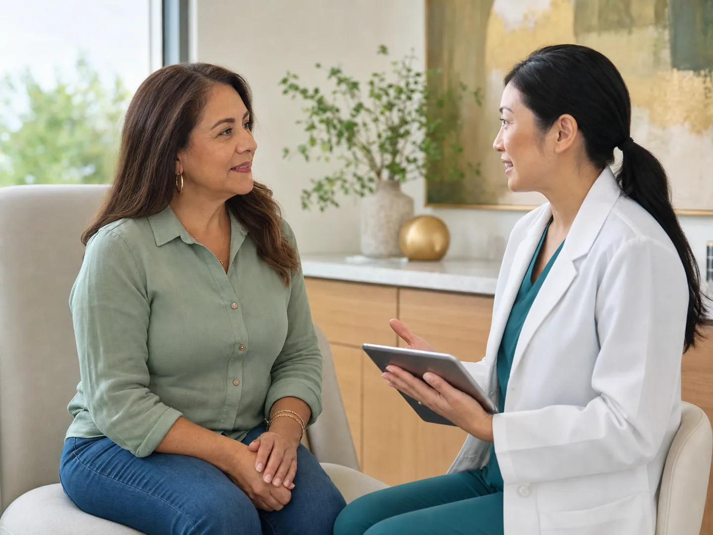 A patient discussing preventive screening with a healthcare professional